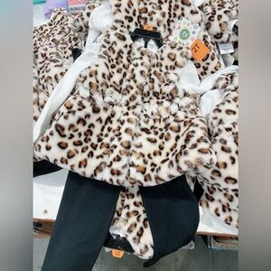 NEW! Little Me  Faux Fur Vest Long Sleeve Tee & Leggings 3 piece outfit
